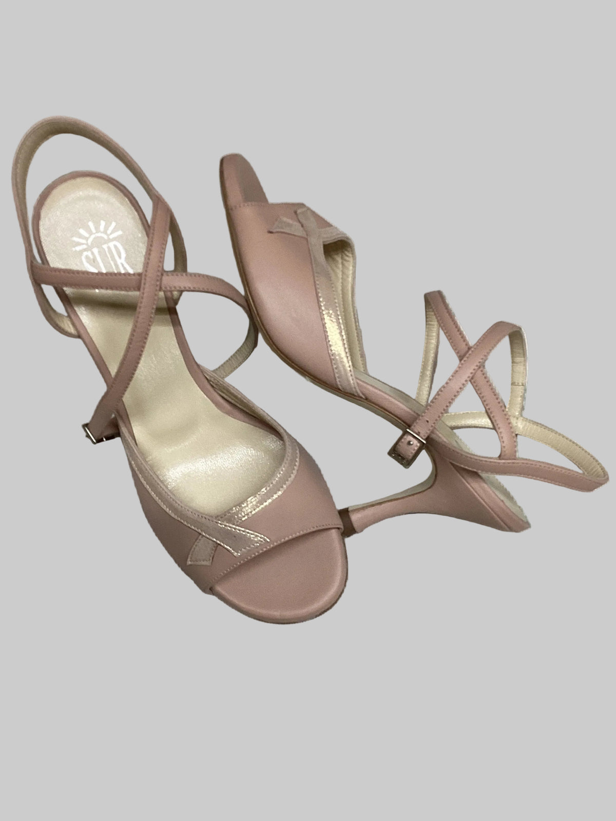 Sur, Nude, Gold bow long strap, reg, Heel 6 cm