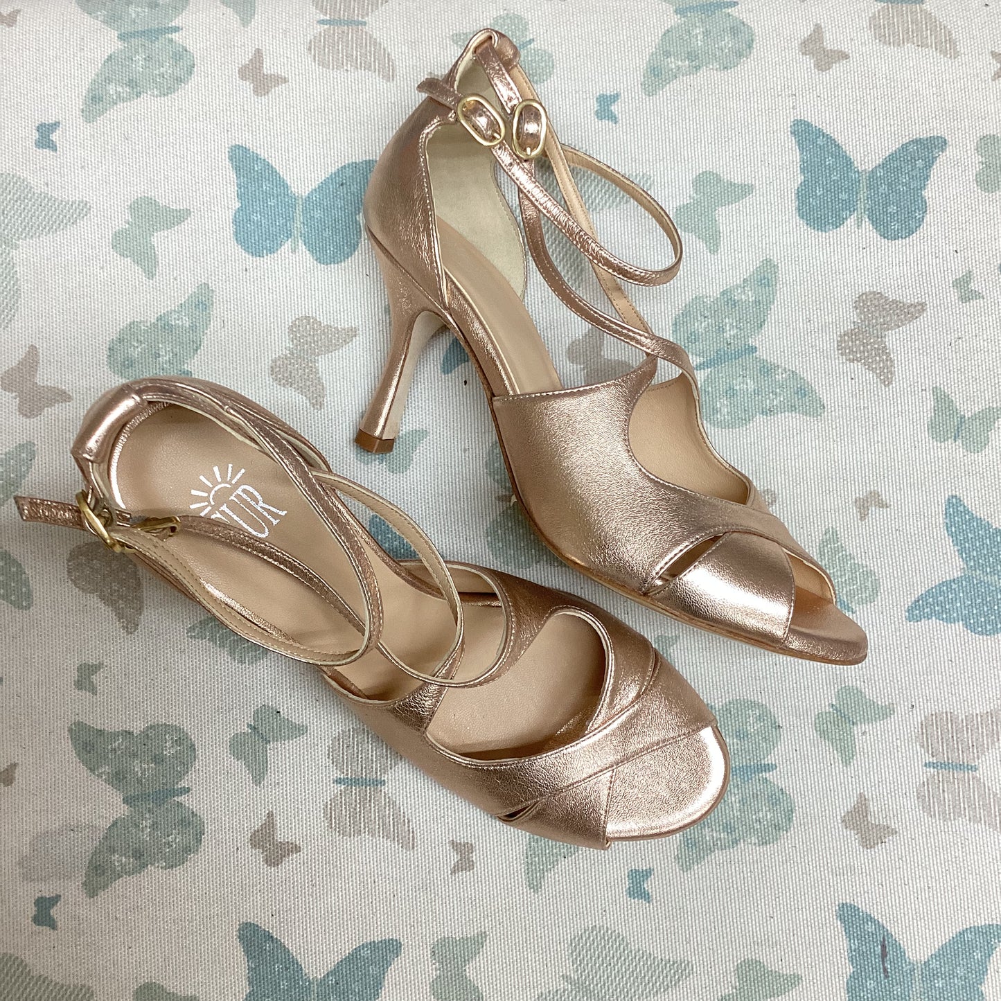 SUR | Rose Gold Closed Heel, 7CM Double Strap (R)