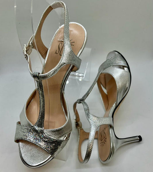 Sur, Silver T-strap, regular to wide, Heel 7 cm
