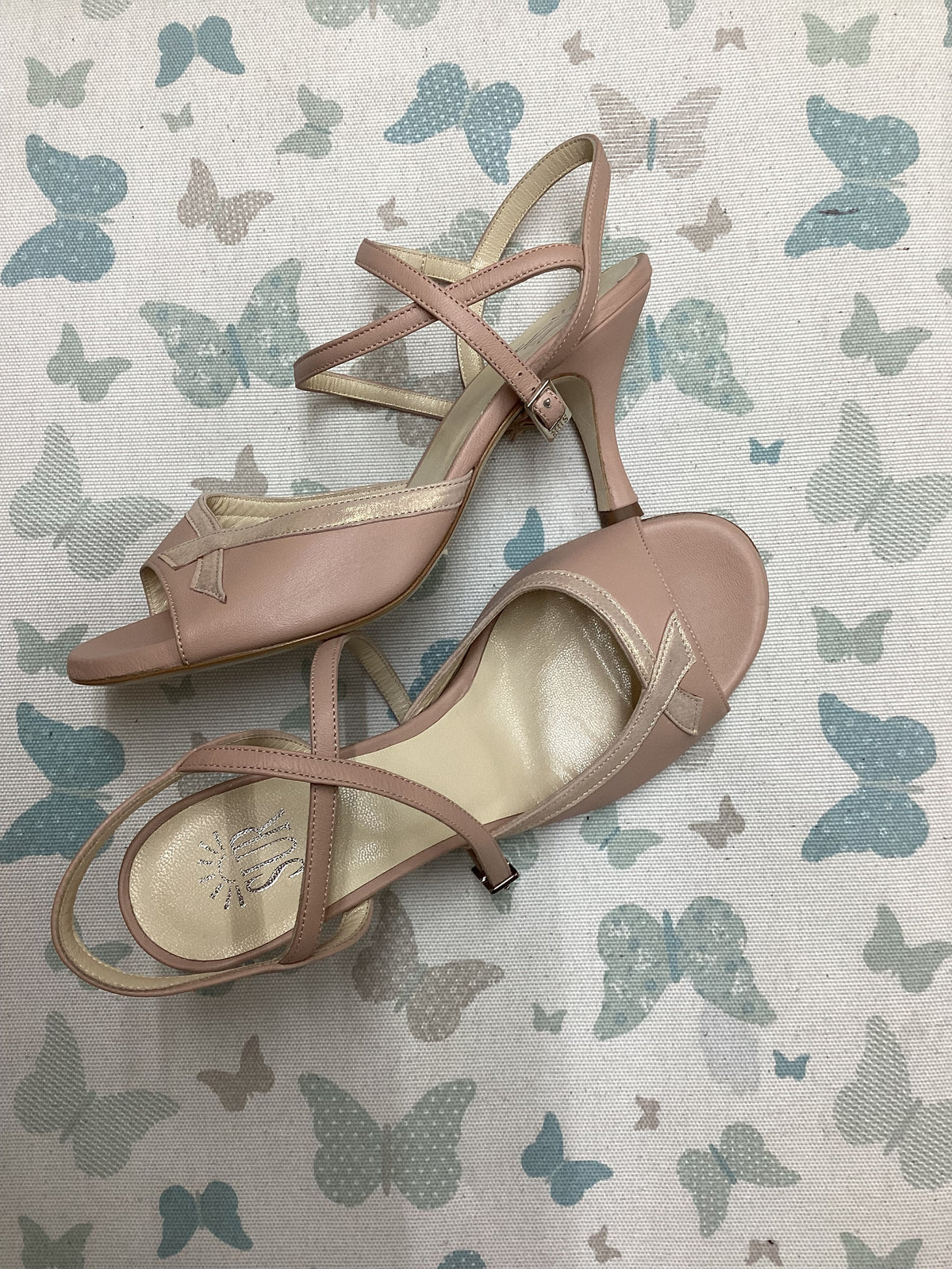 Sur, Nude, Gold bow long strap, reg, Heel 6 cm