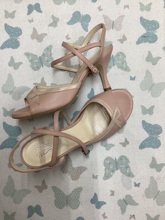 Sur, Nude, Gold bow long strap, reg, Heel 6 cm