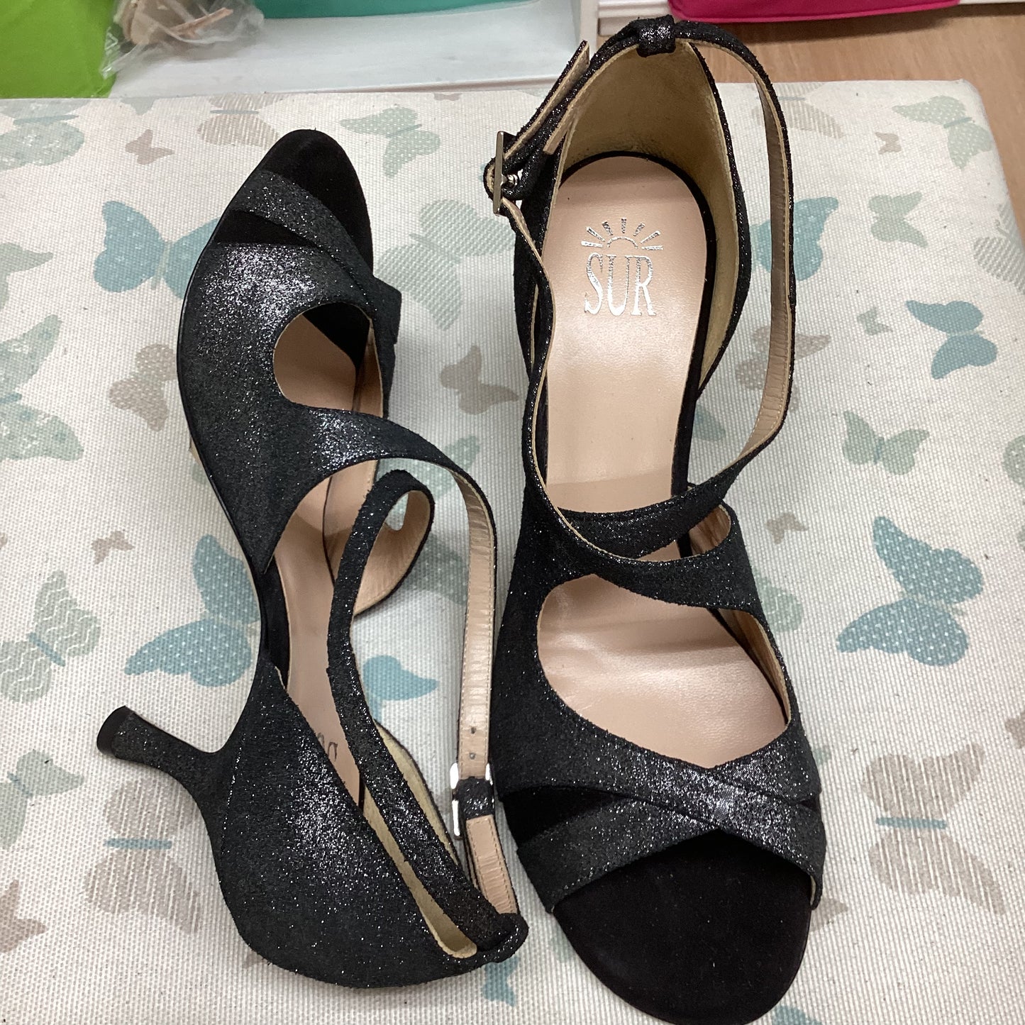 SUR |Black with Silver Shine, Closed, Heel 6CM