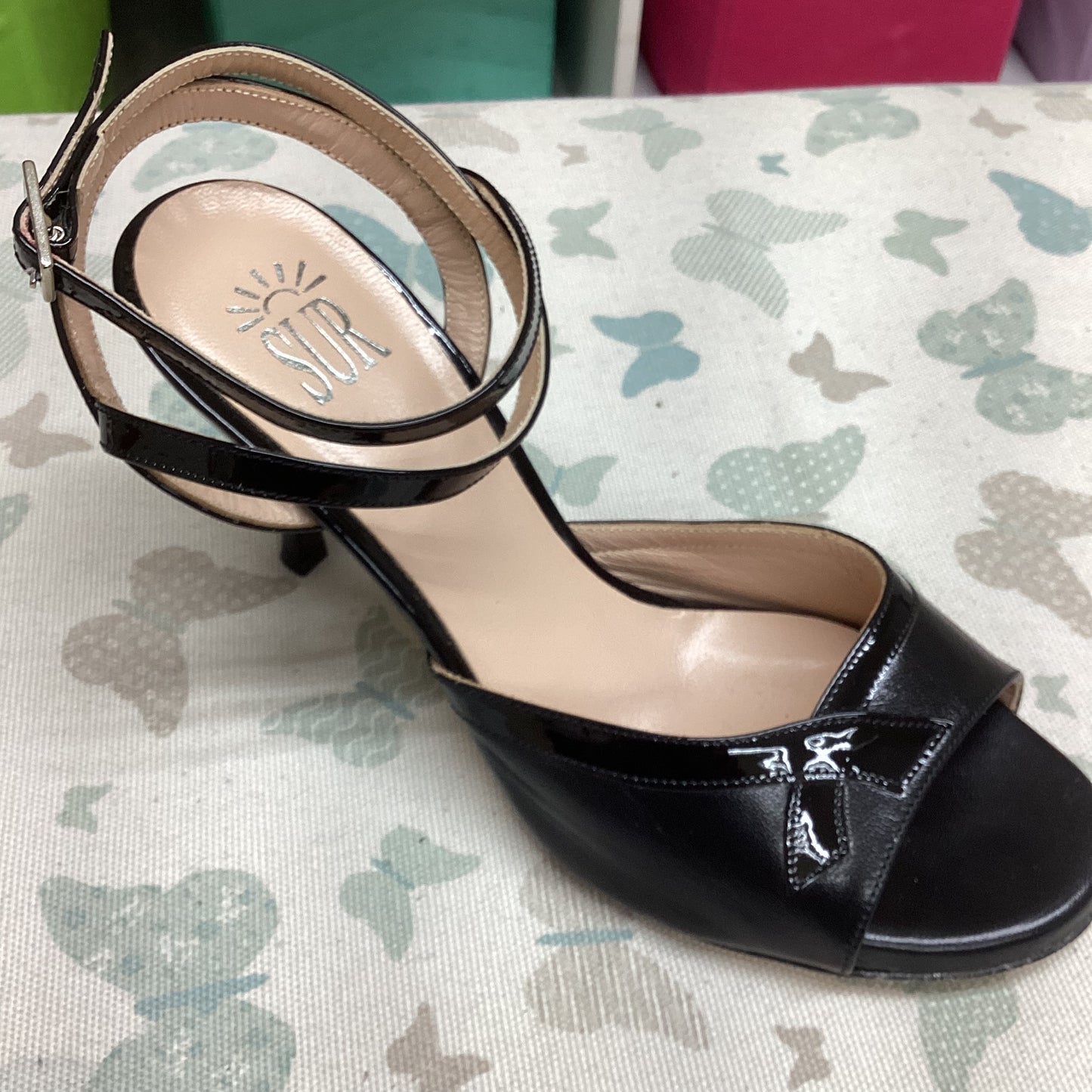 SUR, Black, shiny black bow, shiny heels, Heel 7 cm (Regular)