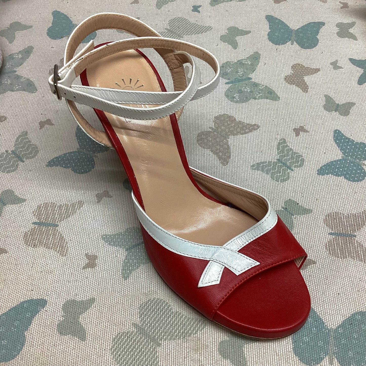 Sur | Red with white bow, long strap, regular, Heel 7 cm