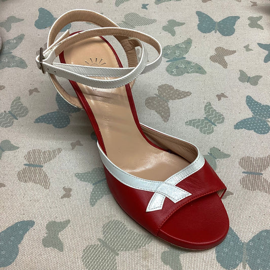 Sur | Red with white bow, long strap, regular, Heel 7 cm