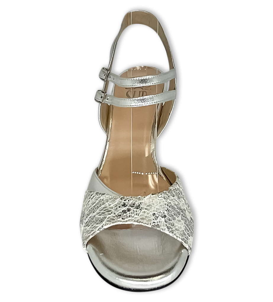 Sur Tango Shoes -  Silver with Lace, 6 cm.