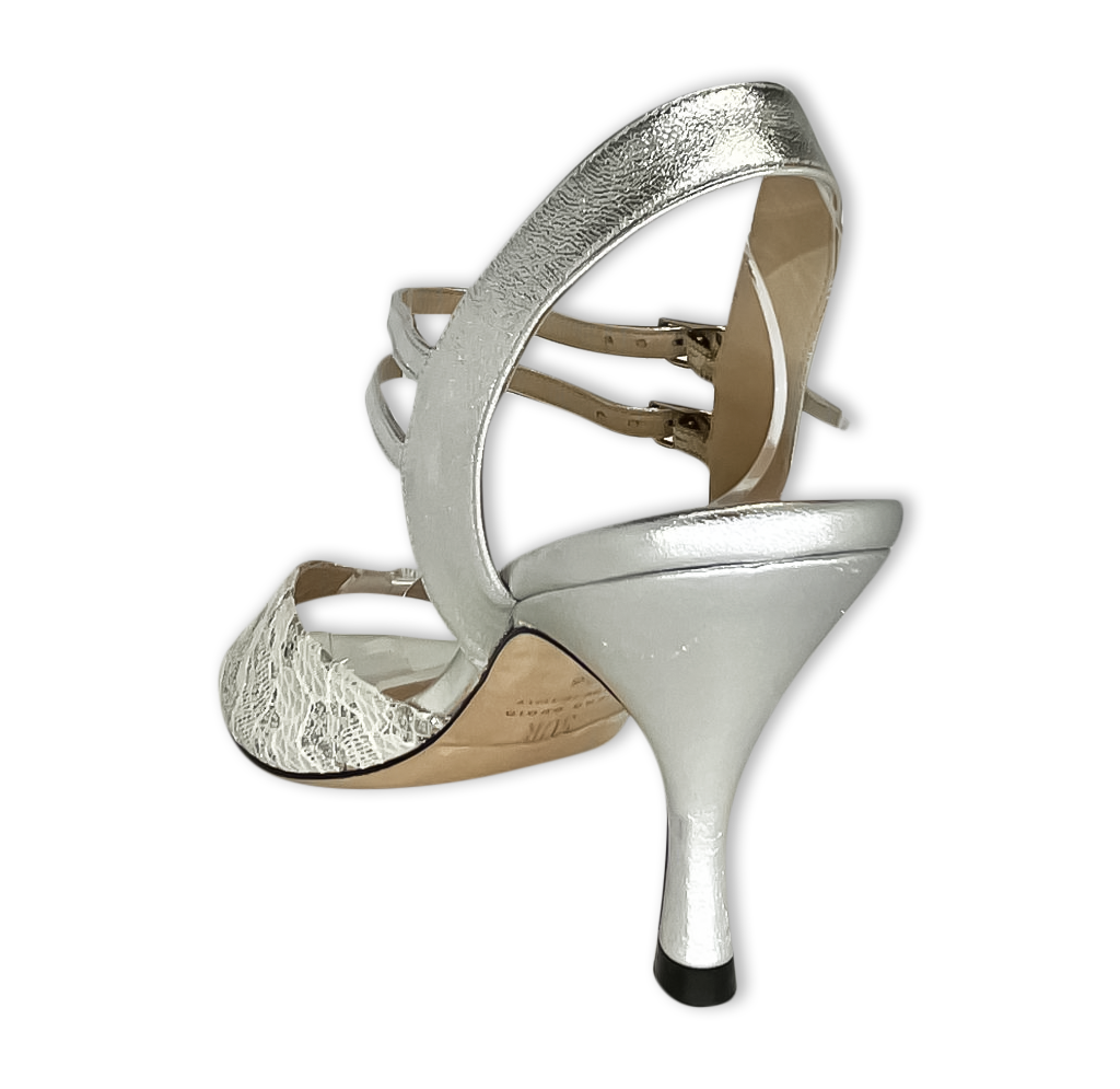 Sur Tango Shoes -  Silver with Lace, 6 cm.